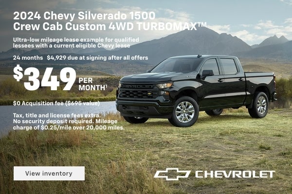 2024 Chevy Silverado 1500 Crew Cab Custom 4WD Turbomax. Ultra-low mileage lease example for quali...